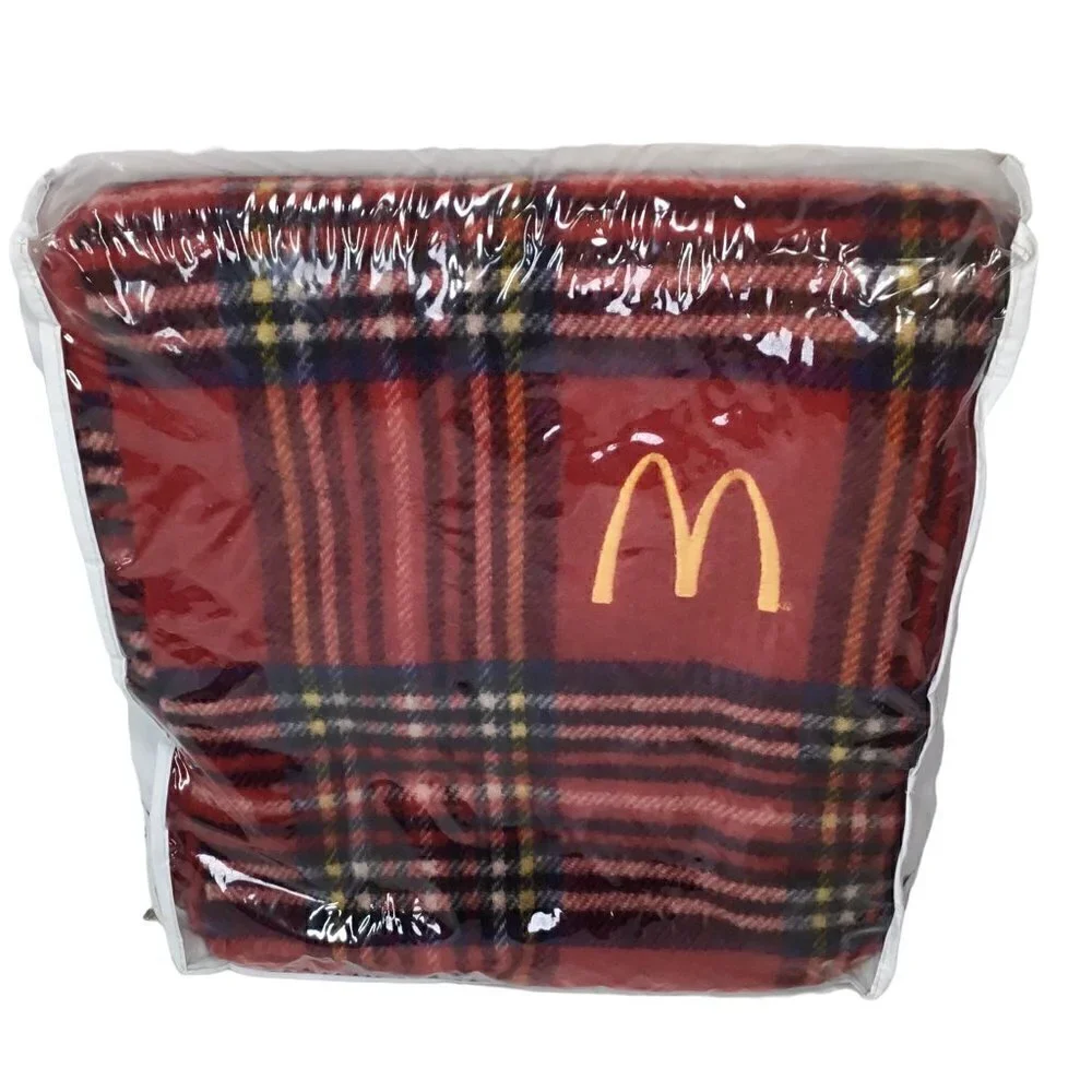 McDonald's Wool Stadium Blanket NIP Faribo Faribault Throw Tartan Plaid Red